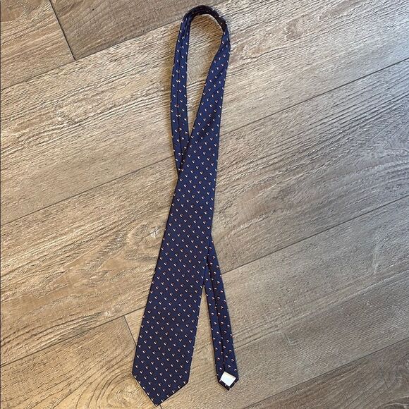 Vintage Valentino Cravatte Silk Dark Blue & Red Patterned Neck Tie - Picture 1 of 4